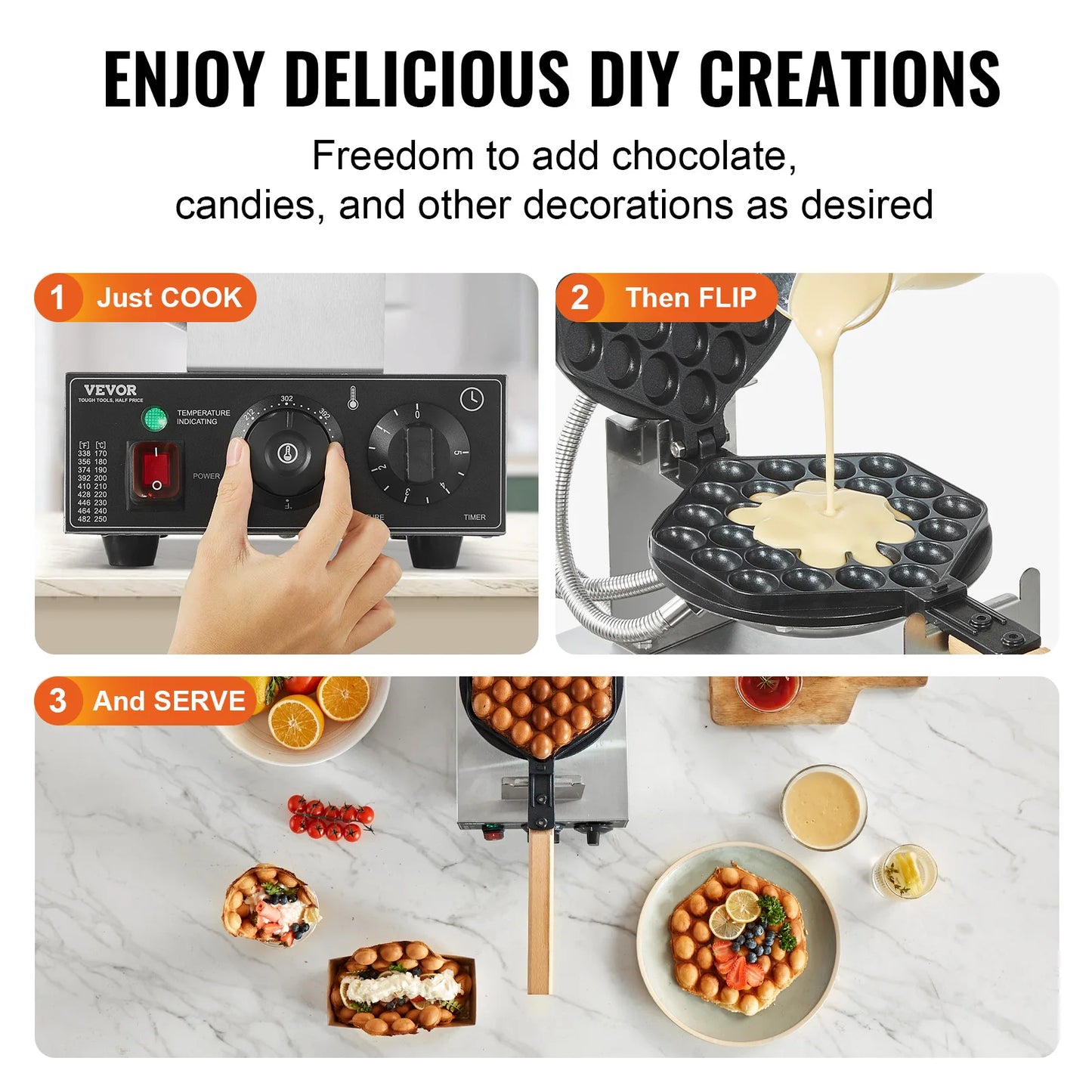 VEVOR SucceBuy Commercial Egg Bubble Waffle Maker 1400W Nonstick