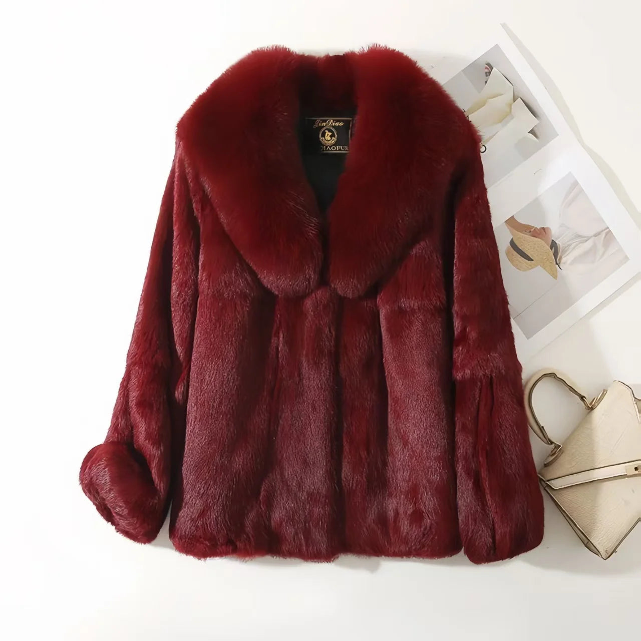 Real Rex Rabbit Fur Coat For Women With Fox Collar