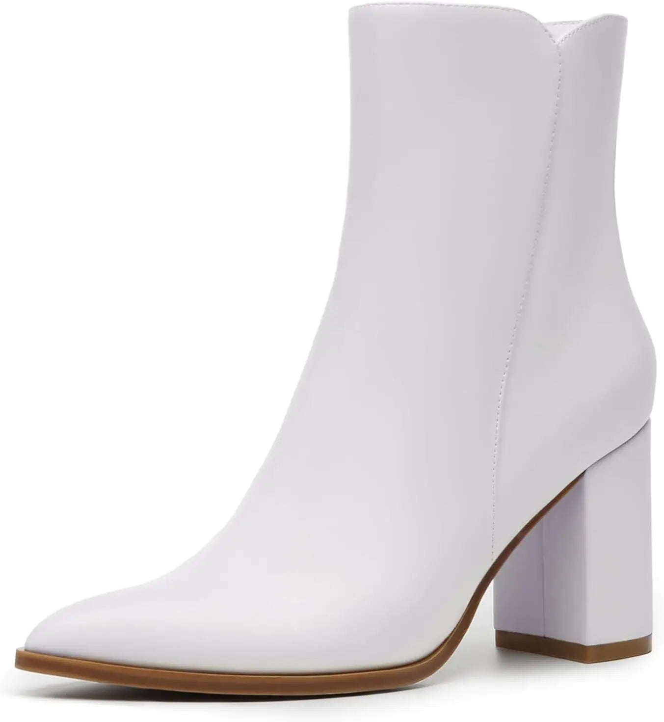 Women's Heeled Ankle Boots Fashion Pointed Toe Chunky Block Heel Side Zipper Short Booties