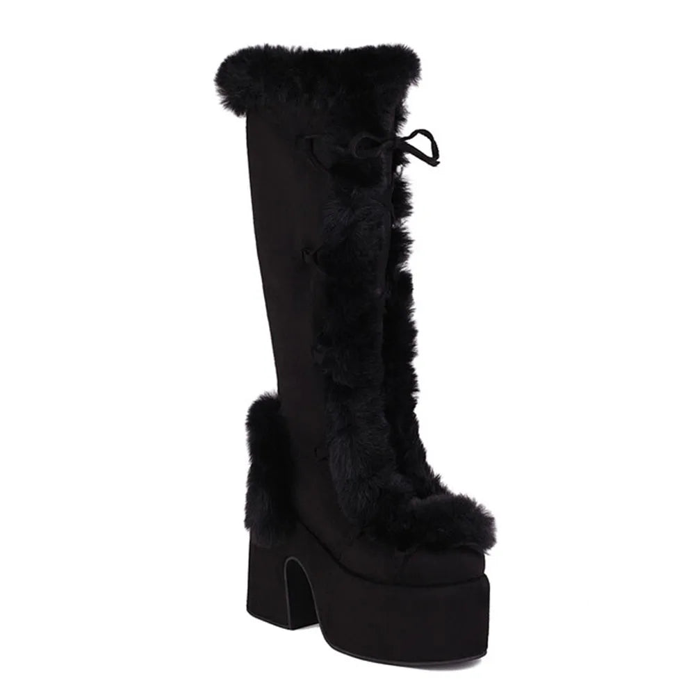 GIGIFOX Faux Suede High Heel Platform Boots Side Zipper