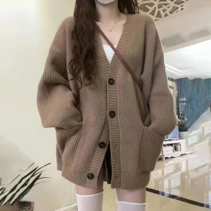 Women Cardigan Sweater Loose V Neck Jacket