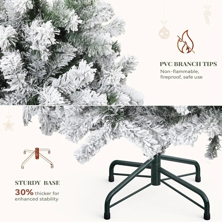 Prelit Snow Flocked Artificial Full Christmas Tree With Remote Control