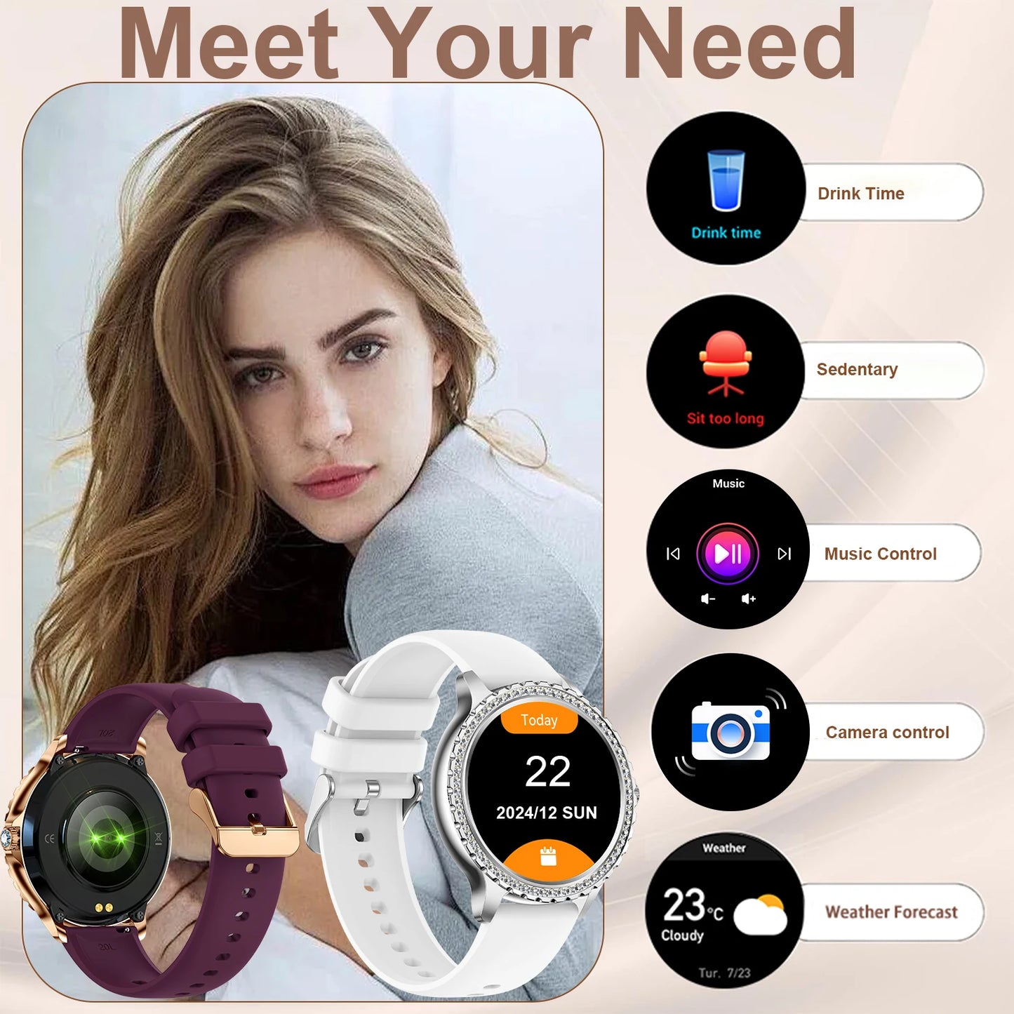 INNOFOVO Smartwatch for Women Touchscreen Fitness Tracker