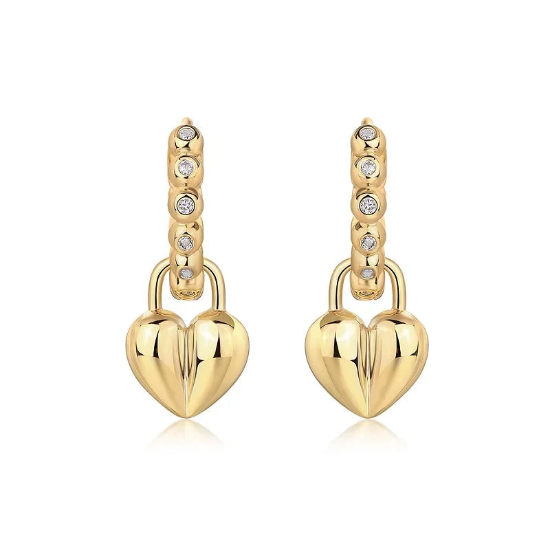 JIUZUAN 18K Gold Plated Heart Drop Earrings With Moissanite