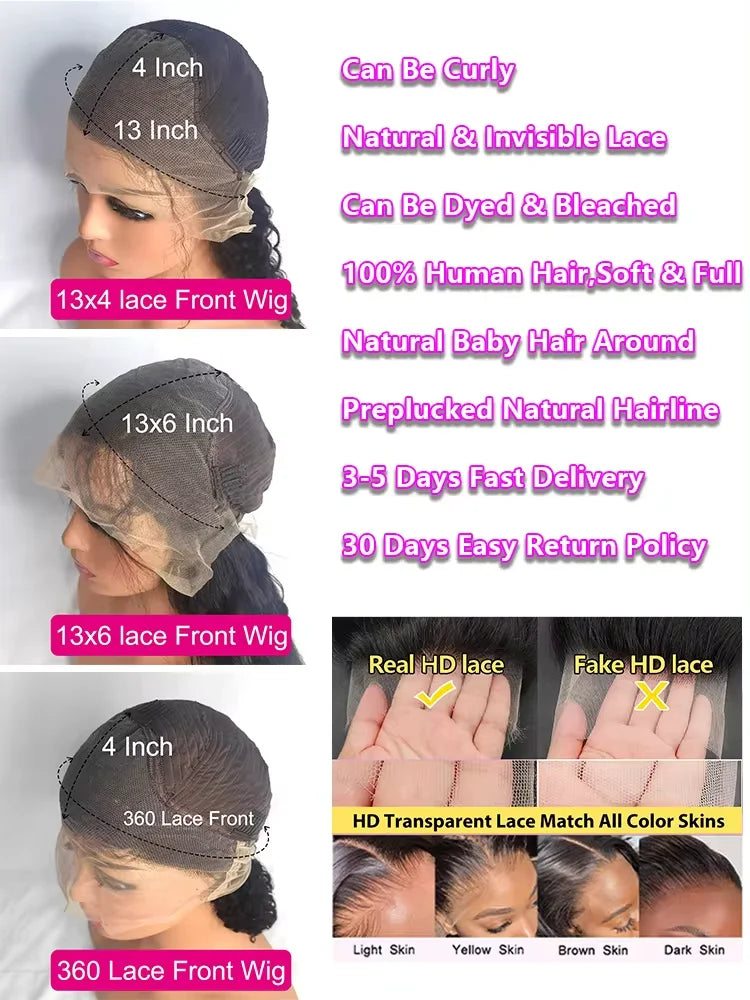 44 46 Inch Lace Closure Wig Brazilian 360 13x4 Lace Frontal Wig For Black Women 13x6 Hd Straight Lace Front Human Hair Wigs
