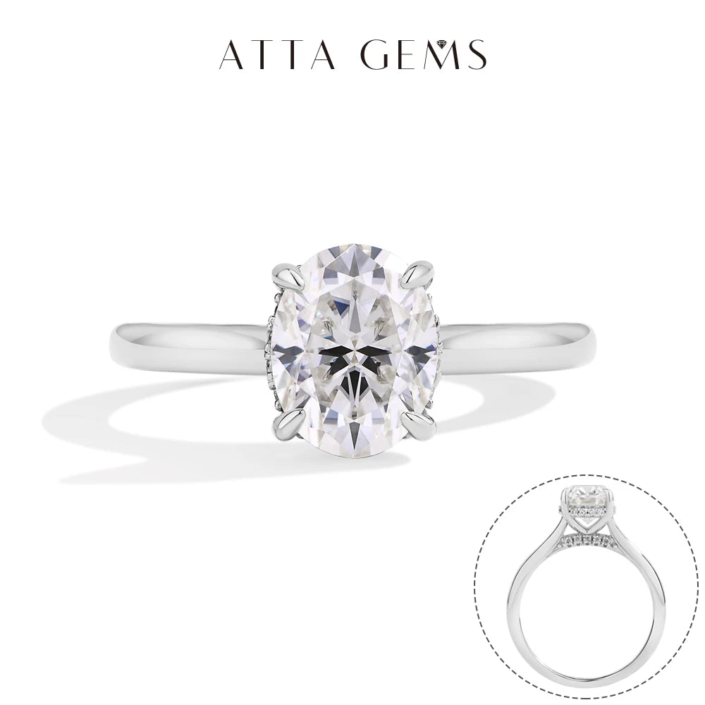 ATTAGEMS Moissanite Ring 925 Sterling Silver Women Wedding Jewelry