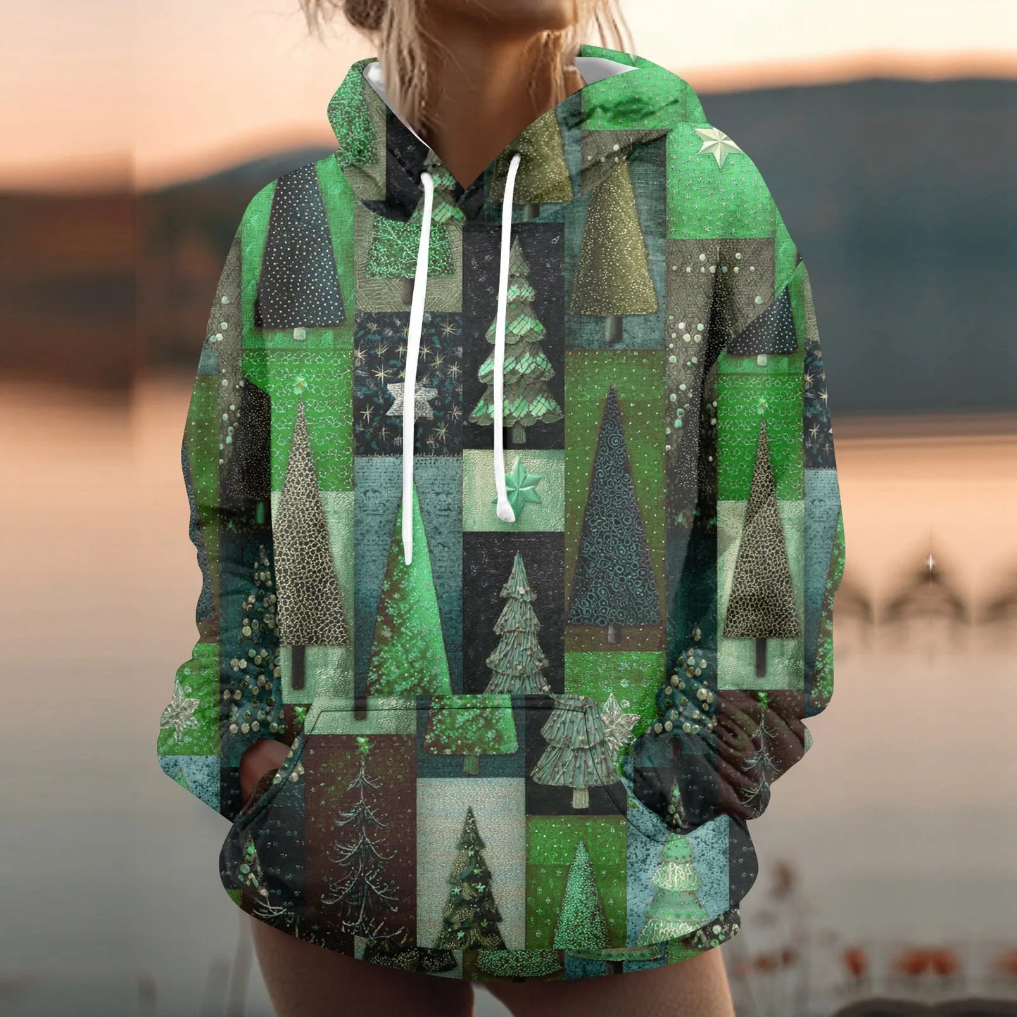 Womens Hooded Sweatshirt Printed Casual With Pockets