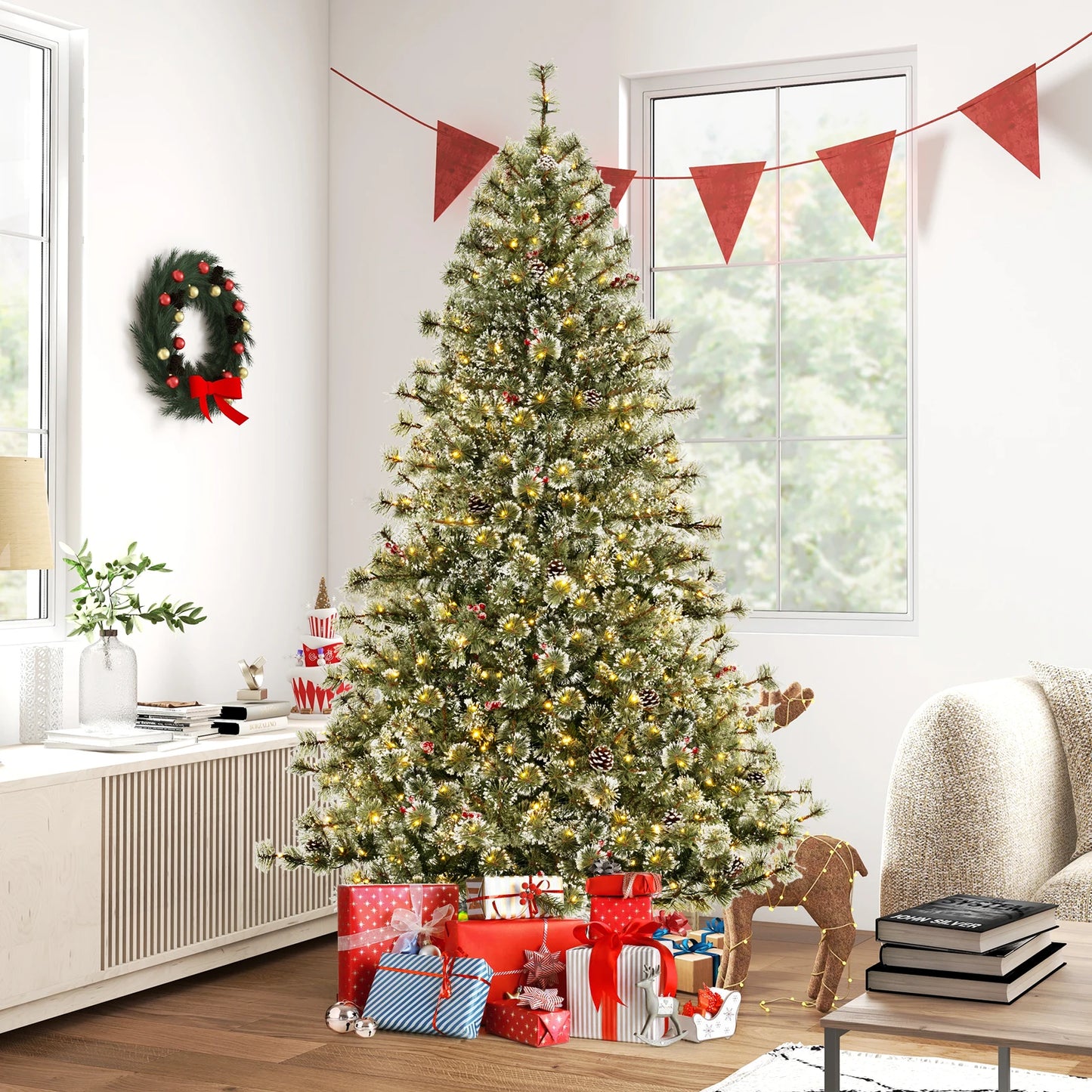 LIFEZEA Prelit Artificial Christmas Tree With 9 Lighting Modes
