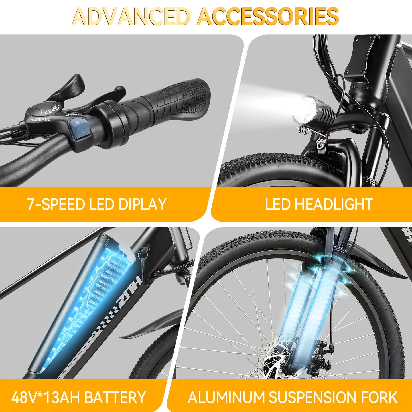 ZNH Electric Bicycle 1000W Peak Motor 48V Removable Battery 20MPH 7 Speed 26 Inch E Bike For Adult