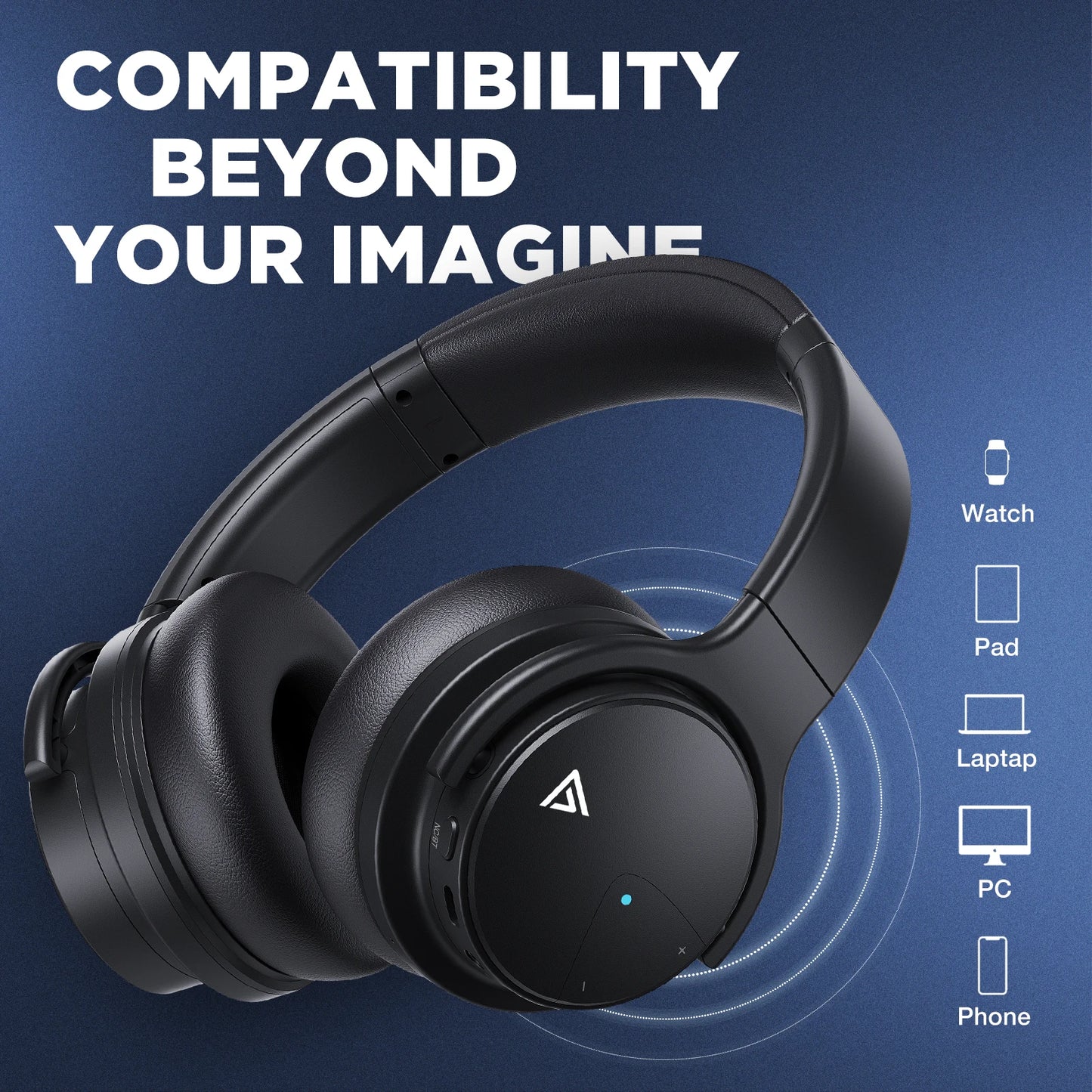 Meidong E7B Active Noise Cancelling Wireless Over-Ear Headphones
