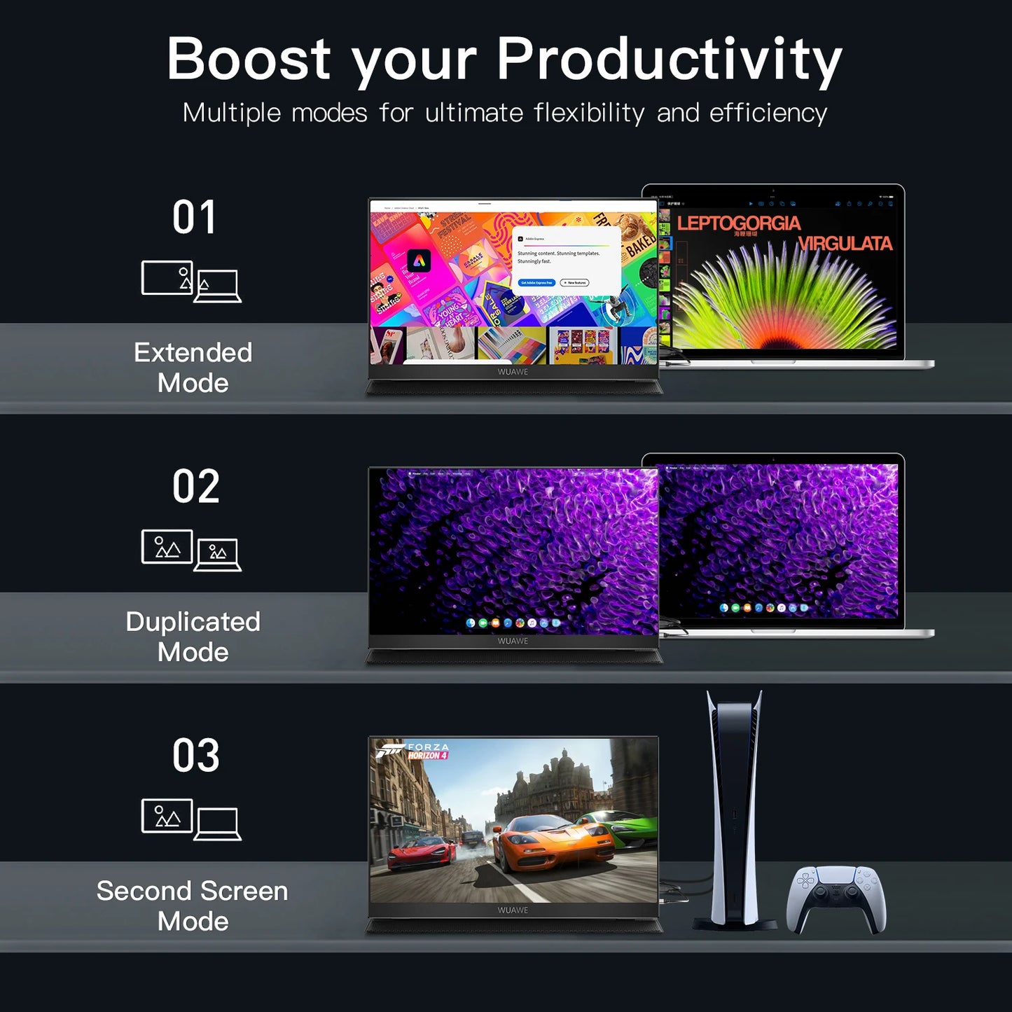 WUAWEB Portable Monitor 1080P USB C HDMI Travel Screen