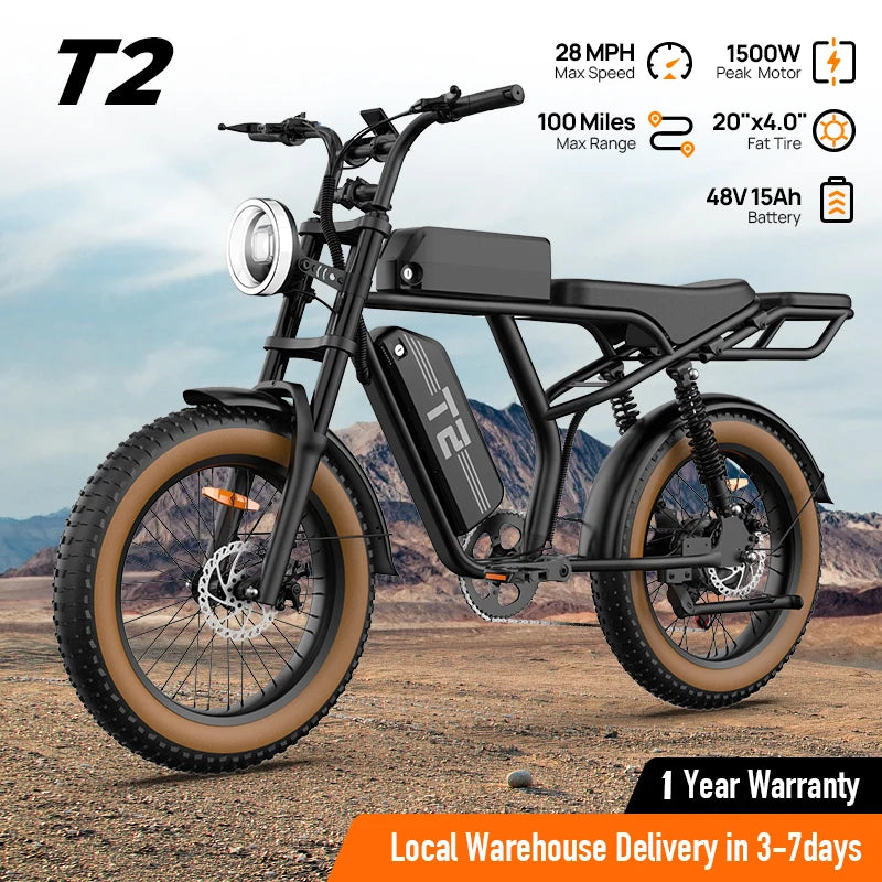 URLIFE 1500W Peak Electric Mountain Bike 48V 15.6Ah Removable Battery 28 MPH 100 Mile Range Fat Tire