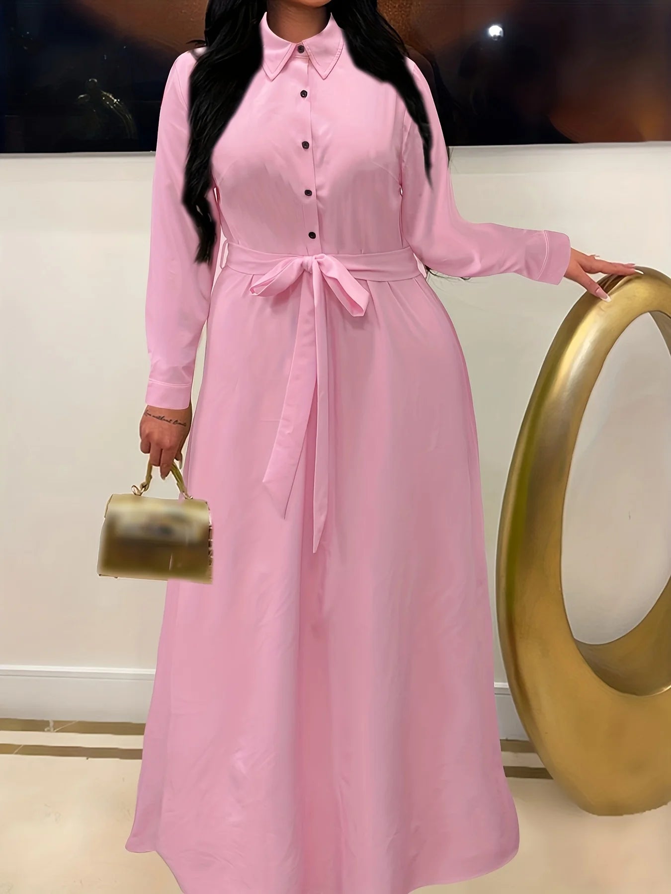 Craft Of Weaving Knit Button Lapel Dress For Spring