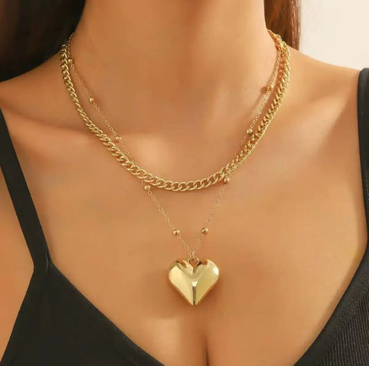 NONECN Heart Pendant Necklace Women Punk Layered Chain Y2K Trendy