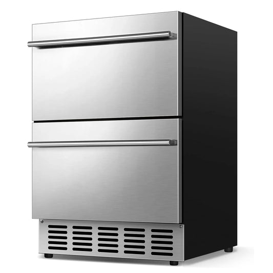 Outdoor Refrigerator for Patio, Outdoor Drawer Fridge, 24 Inch Undercounter Refrigerators with Wheels, 120 Cans Beverage Fridge