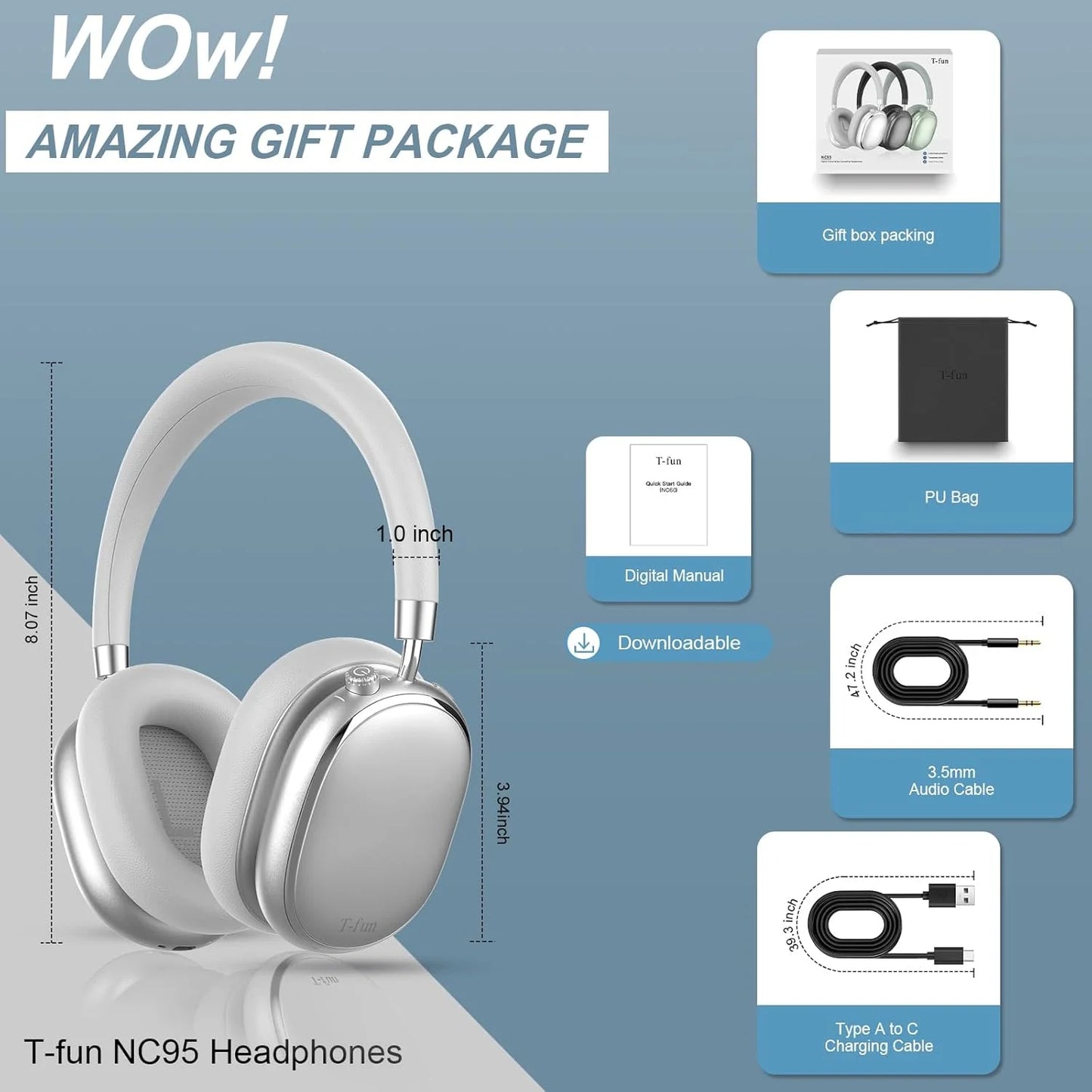 T-fun NC95 Bluetooth Hybrid Noise Cancelling Headphones