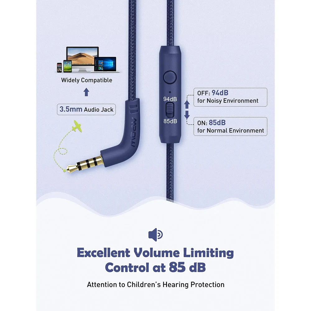 MPOW CH6 Wired Kids Headphones 85dB Limited Volume 3.5mm AUX