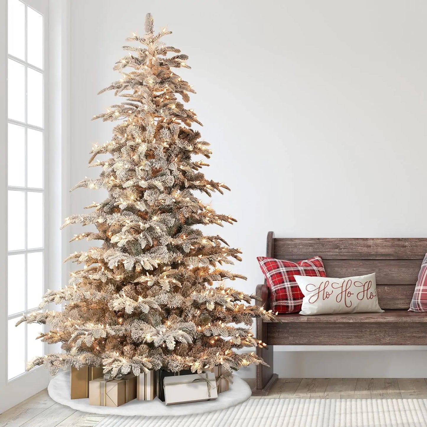 XMSJ Flocked Aspen Fir Prelit Artificial Christmas Tree