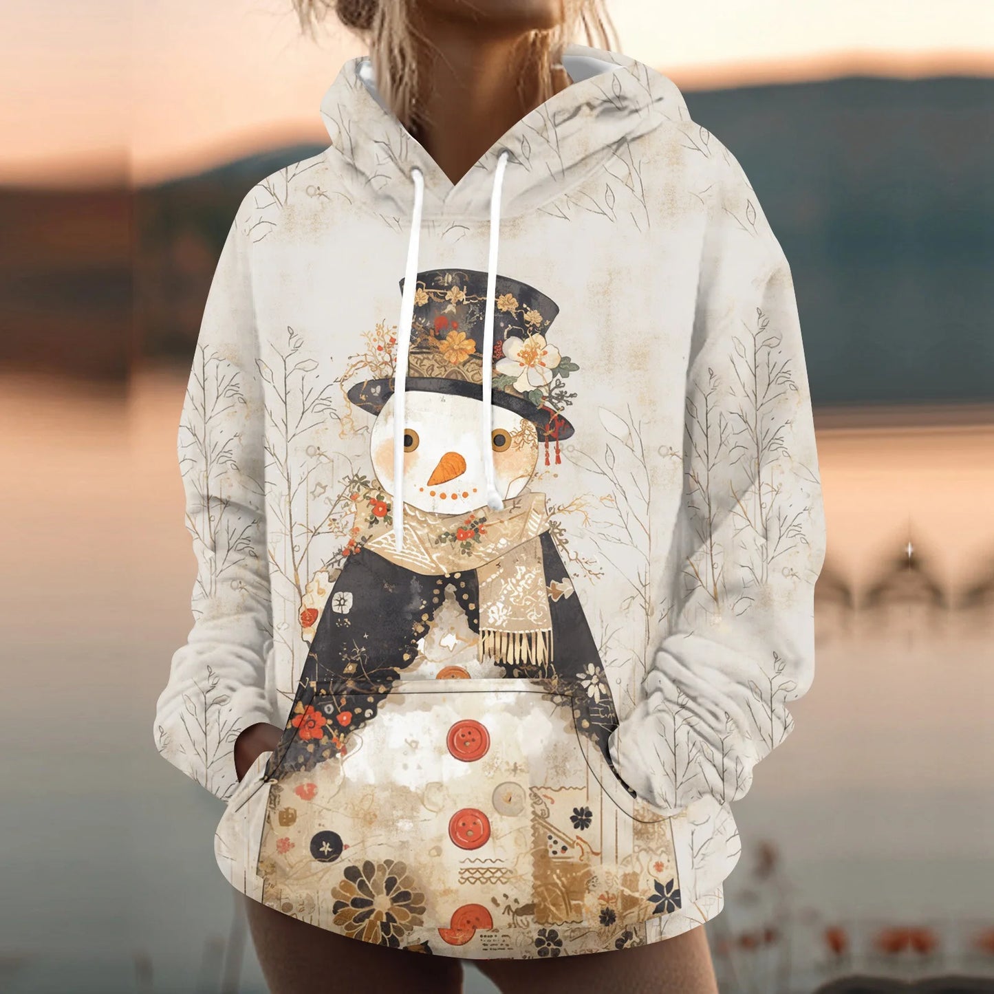 Womens Hooded Sweatshirt Printed Casual With Pockets