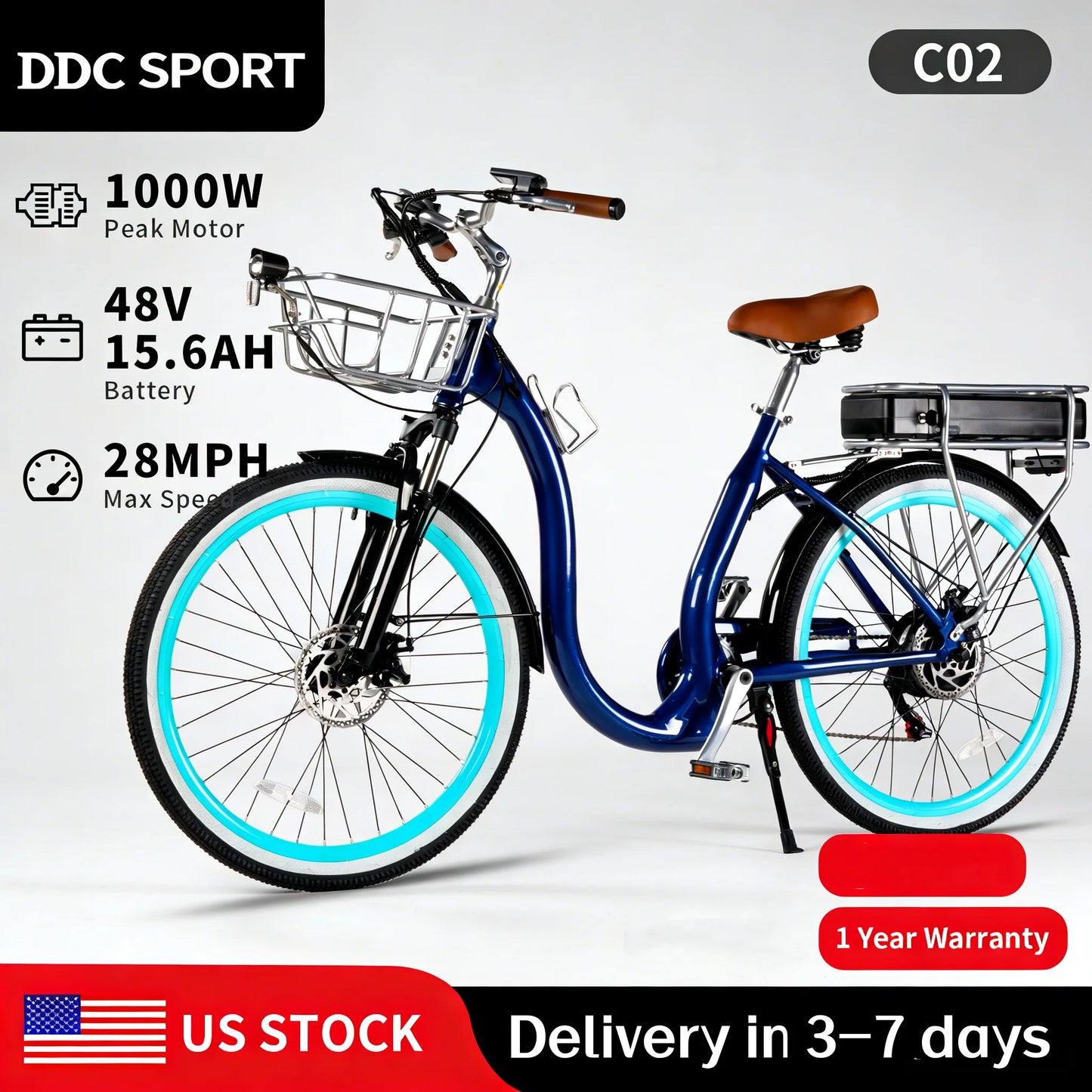 DDC SPORT 48V 1000W Electric City Bike For Adults Commuter