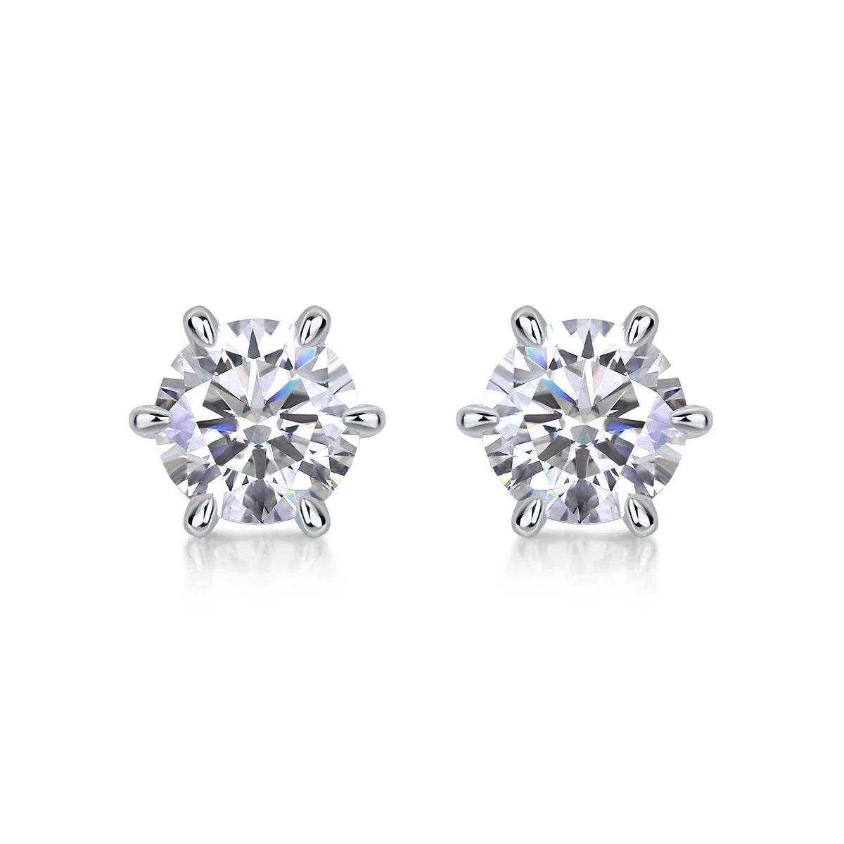 JIUZUAN Moissanite 6-Prong Stud Earrings 925 Sterling Silver Gold Plated