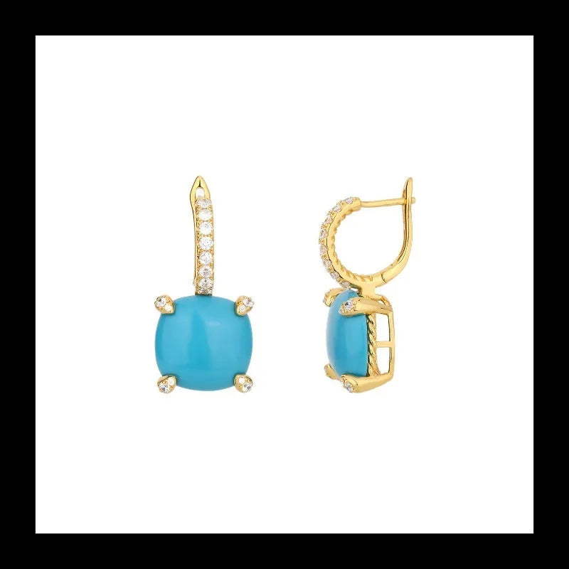 NONECN S925 Silver Square Turquoise Zircon Ear Buckle Earrings