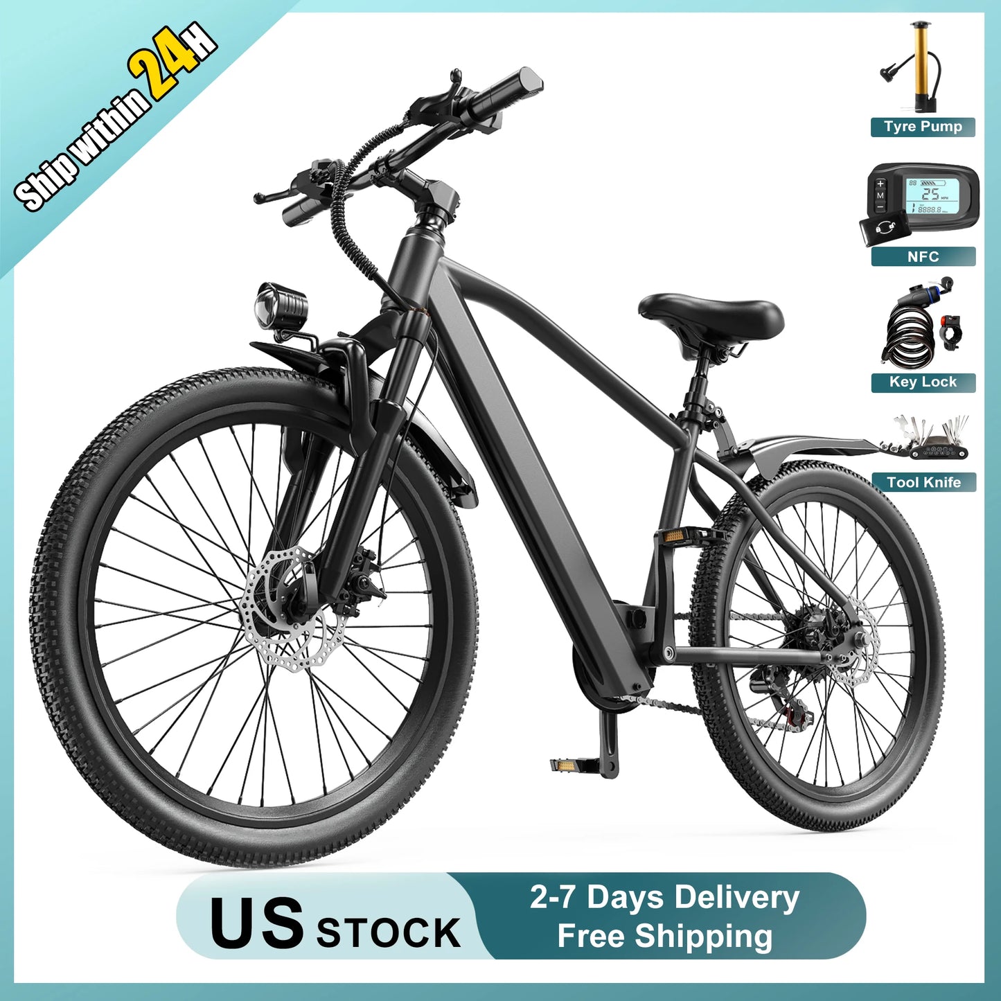 Max Speed Premium City Electric Bicycle Shimano Seven-Speed 36V LithiumIonBatteryTechnology