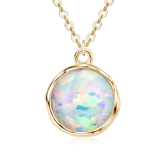Oxtao Opal Round Pendant Necklace 925 Silver