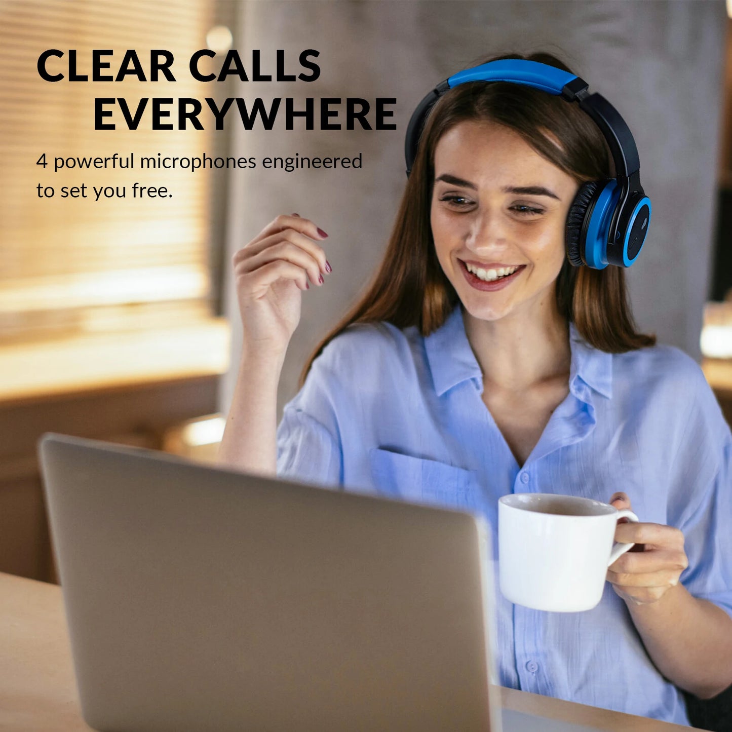 Meidong E7BPRO Active Noise Cancelling Wireless Overear Headphones With Microphone