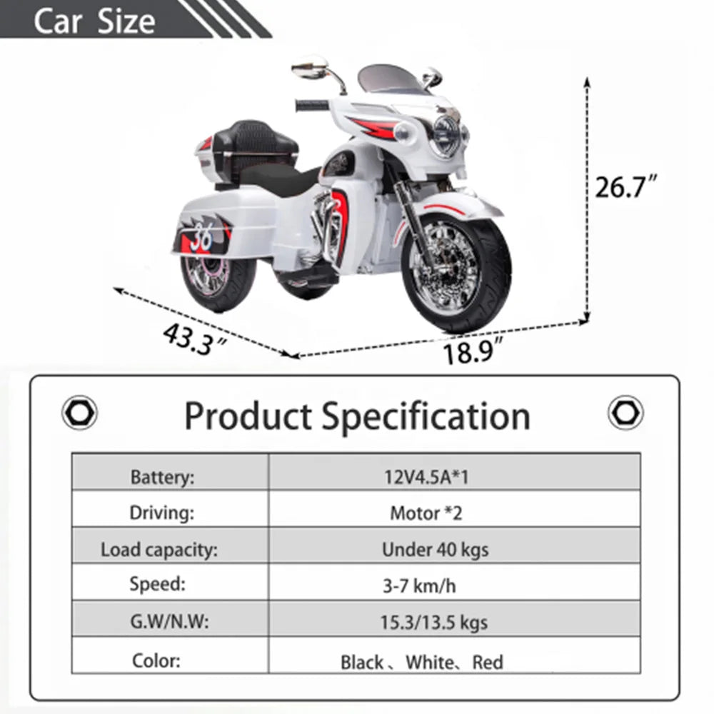 Kids Electric Ride On Motorcycle 12V Dual Seat For Kids
