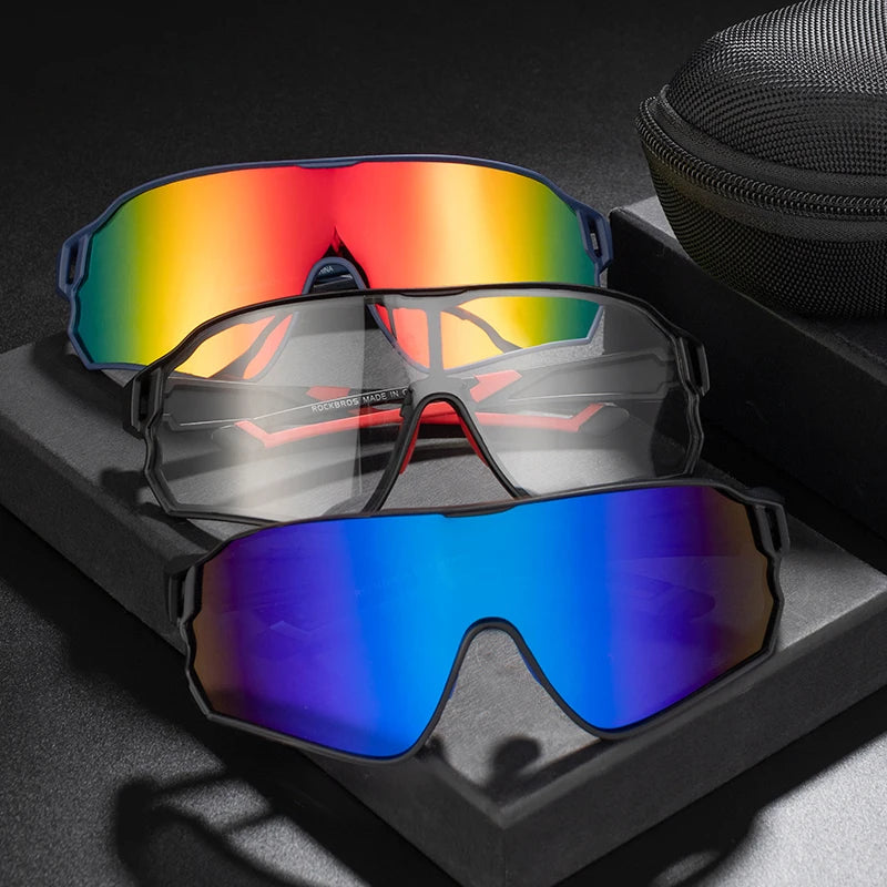 ROCKBROS Unisex Polarized Photochromic UV400 Cycling Glasses with Myopic Frames - Outdoor Wind & Sand Proof Bicycle Sports Gear