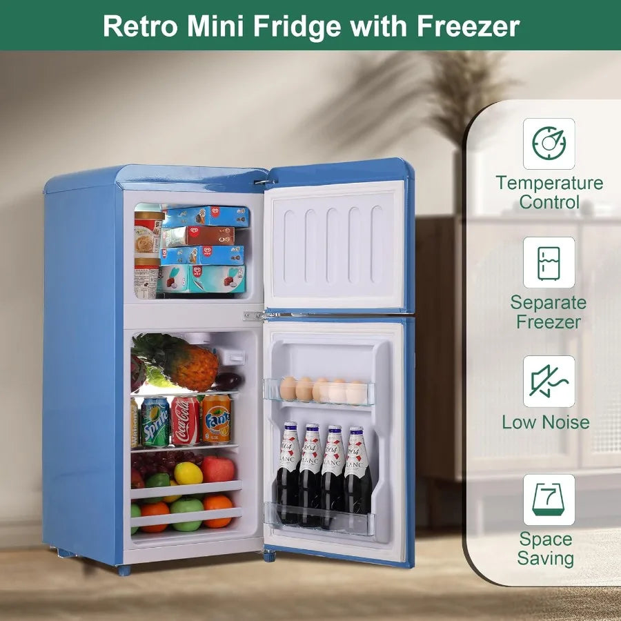 XMSJ Retro Mini Fridge With Freezer, Vintage Compact Refrigerator