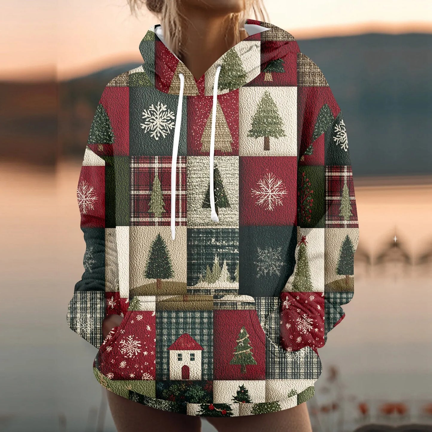 Womens Hooded Sweatshirt Printed Casual With Pockets