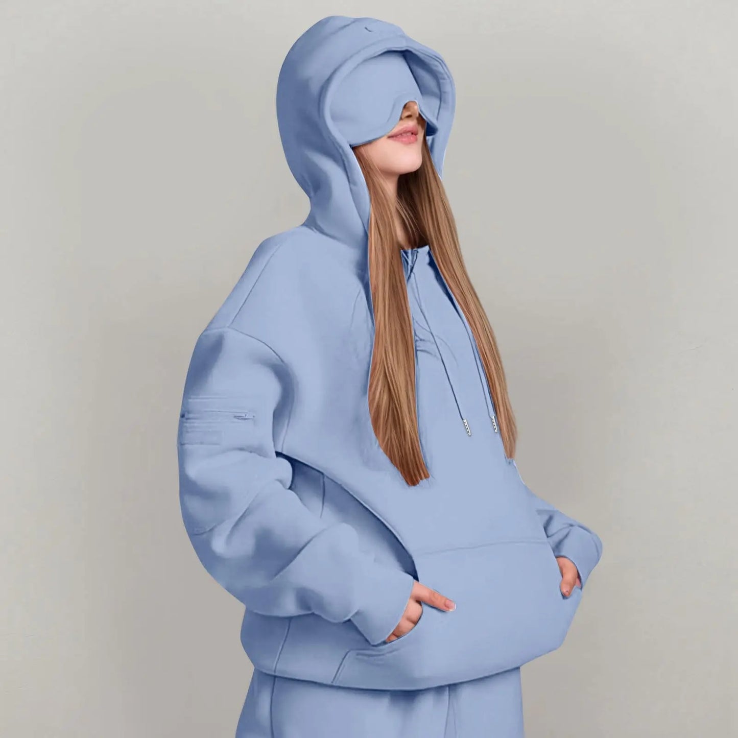 Unisex Hooded Sweatshirt With Built In Eye Mask Pullover