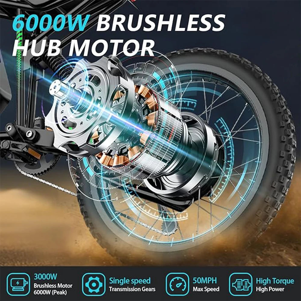 Electric Dirt Bike 6000W 60V 25Ah Battery Dual Hydraulic Brakes