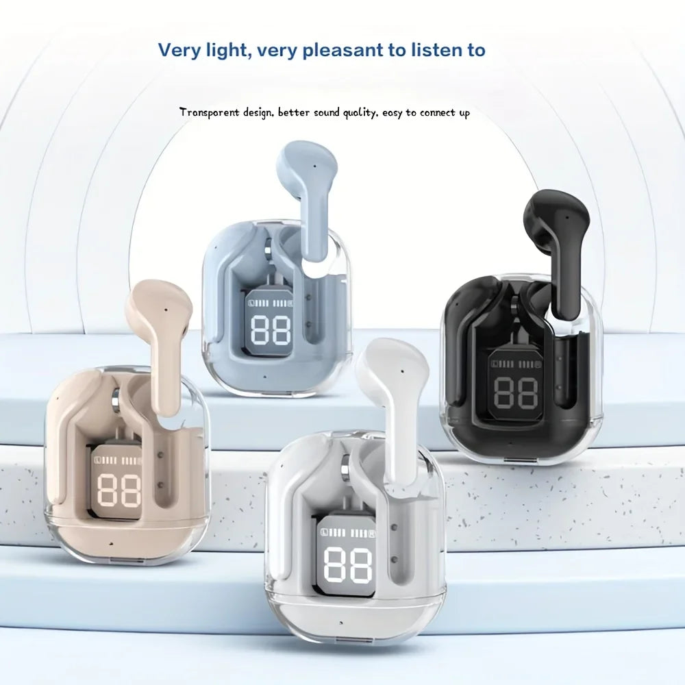 Wireless Earbuds Bluetooth 5.3 LED Case Transparent Design USB C