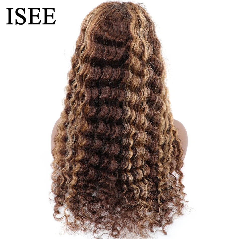 ISEE Hair Glueless Mongolian Deep Wave Lace Wig 6x4
