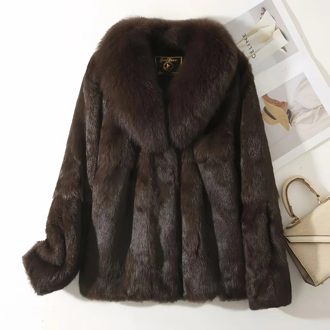 Real Rex Rabbit Fur Coat For Women With Fox Collar