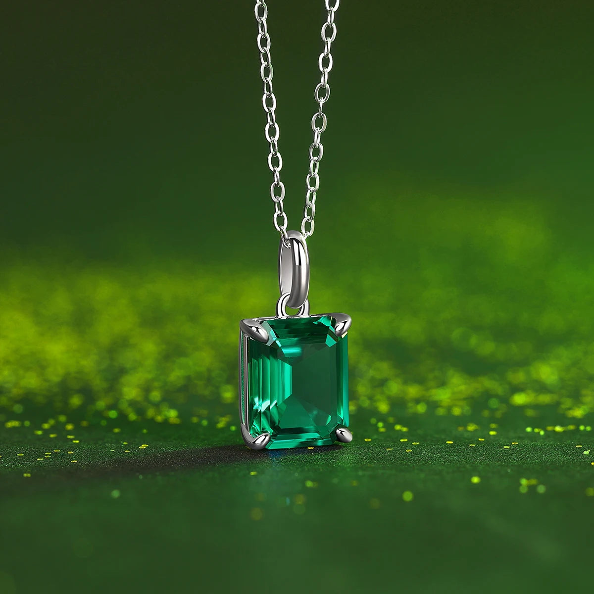 Jiuzuan 18K Gold Plated Lab Emerald Pendant Necklace