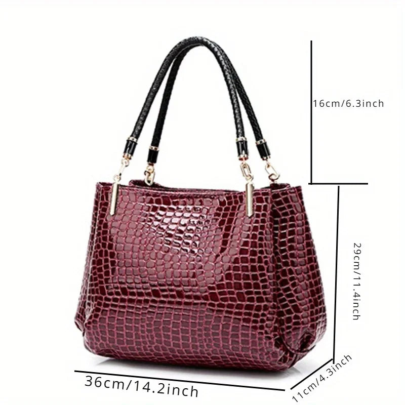 1 piece Women's Crocodile Pattern Solid Color Handbag, Fashion Retro Shoulder Bag, Daily Use Commuter Bag, Birthday Gift