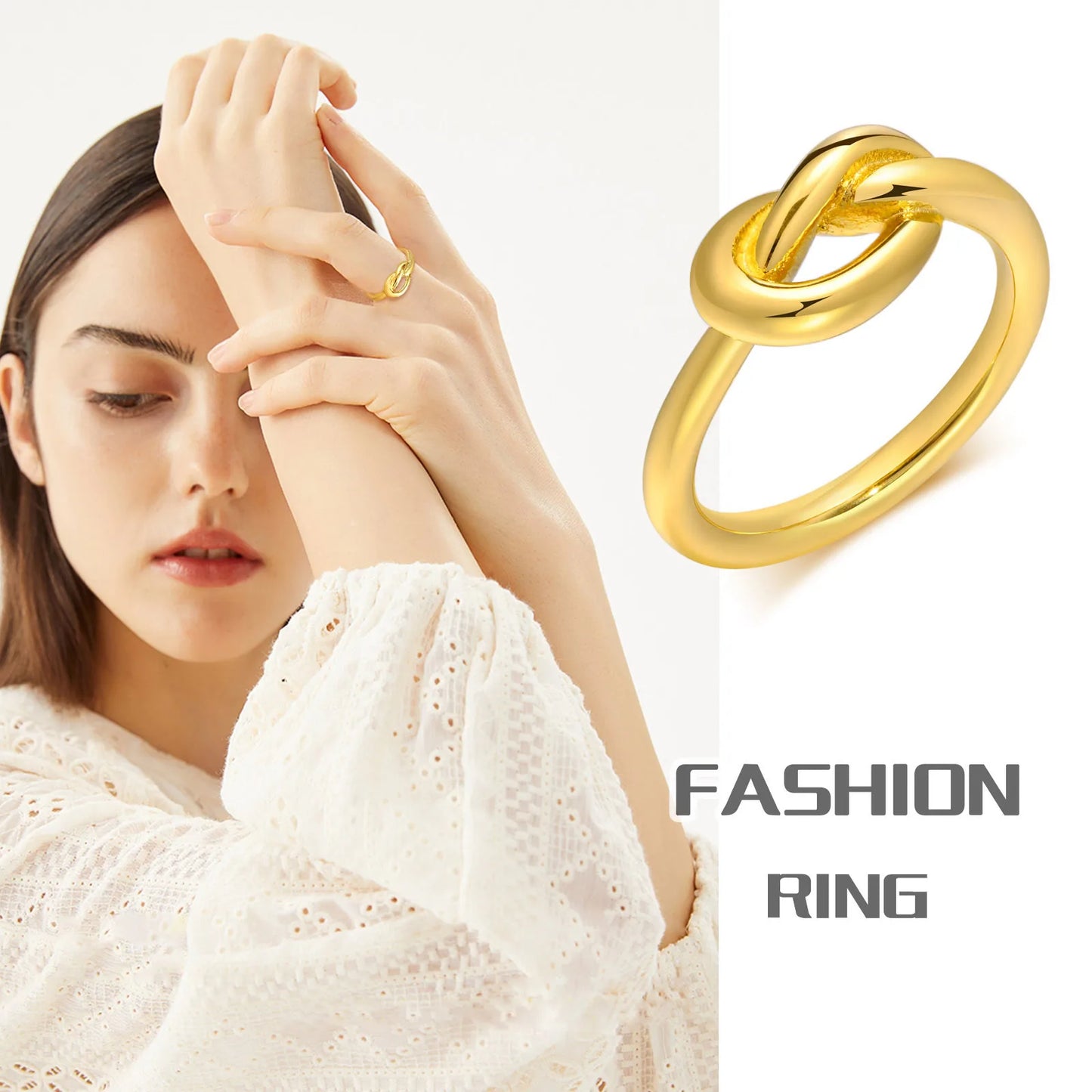 Meaeguet Love Knot Ring For Women Stainless Steel Stacking Jewelry