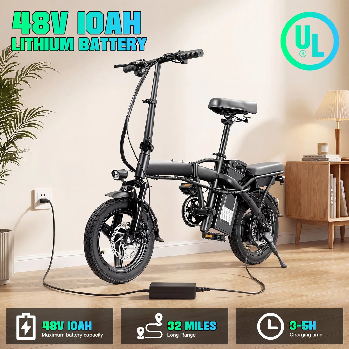 LELEKUAIFolded Foldable Electric Bike For Adults Long Range Battery