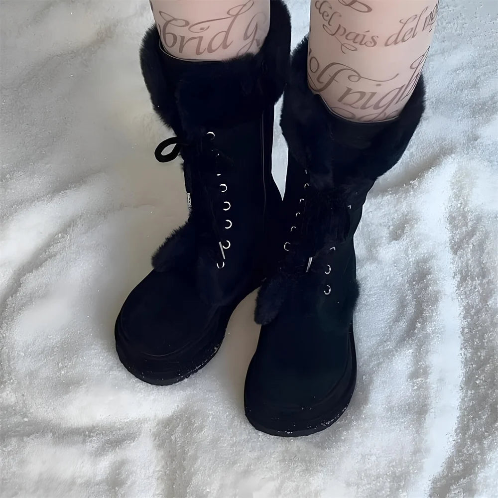 Winter Faux Fur Mid Calf Snow Boots With Wedges Women