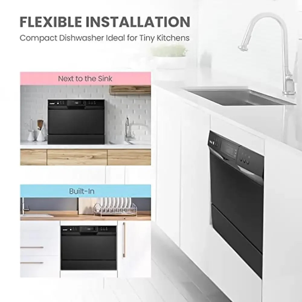 Portable Countertop Dishwasher 6 Place Settings 8 Washing Programs Baby-Care ECO Glass Speed Powerful Cleaning Energy Star