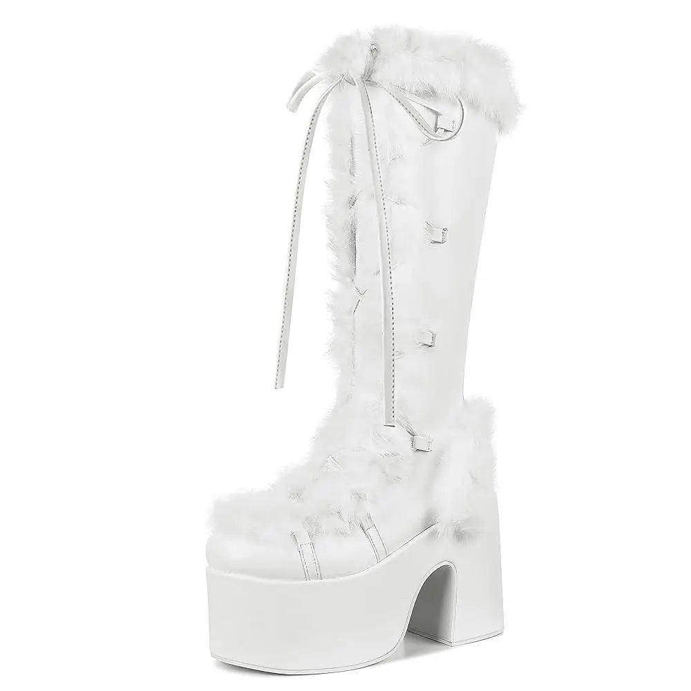 GIGIFOX Faux Suede High Heel Platform Boots Side Zipper