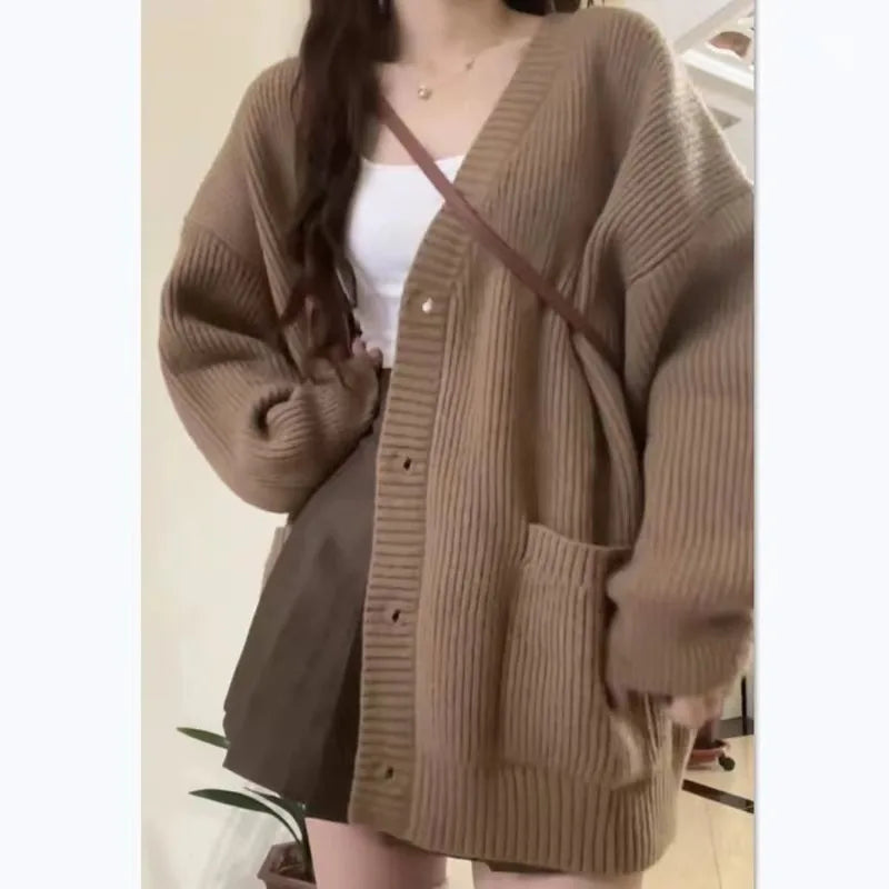Women Cardigan Sweater Loose V Neck Jacket