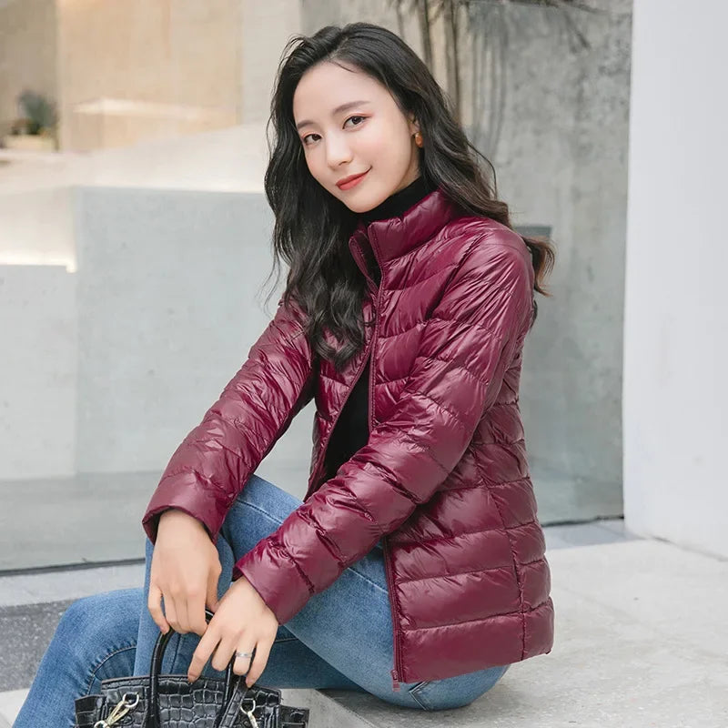 Women Lightweight Puffer Jacket Packable Korean Slim Fit Parka