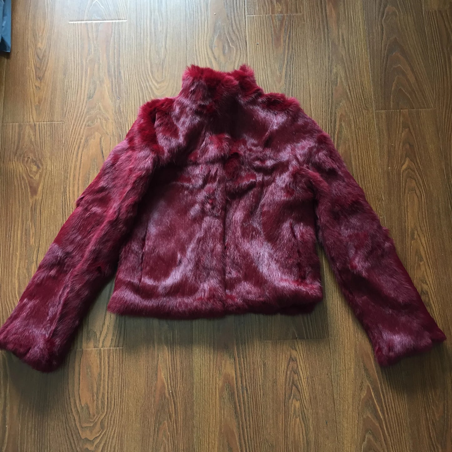Tonfur Mandarin Collar Rabbit Fur Patchwork Coat For Women