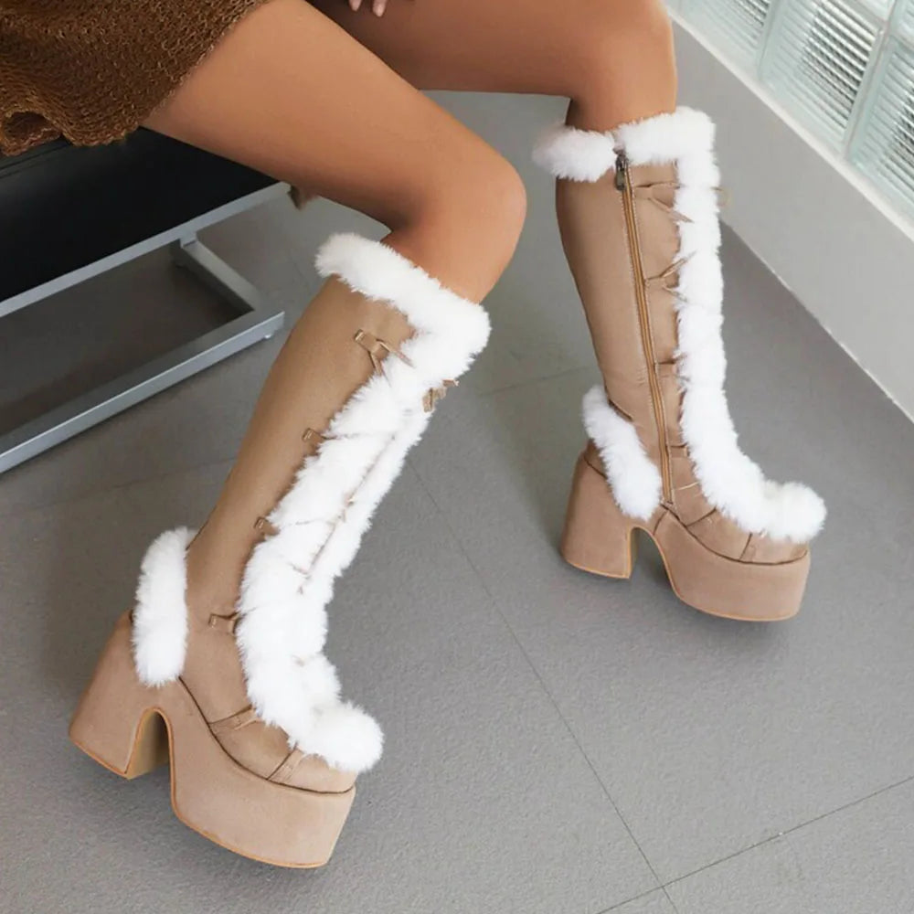 GIGIFOX Faux Suede High Heel Platform Boots Side Zipper