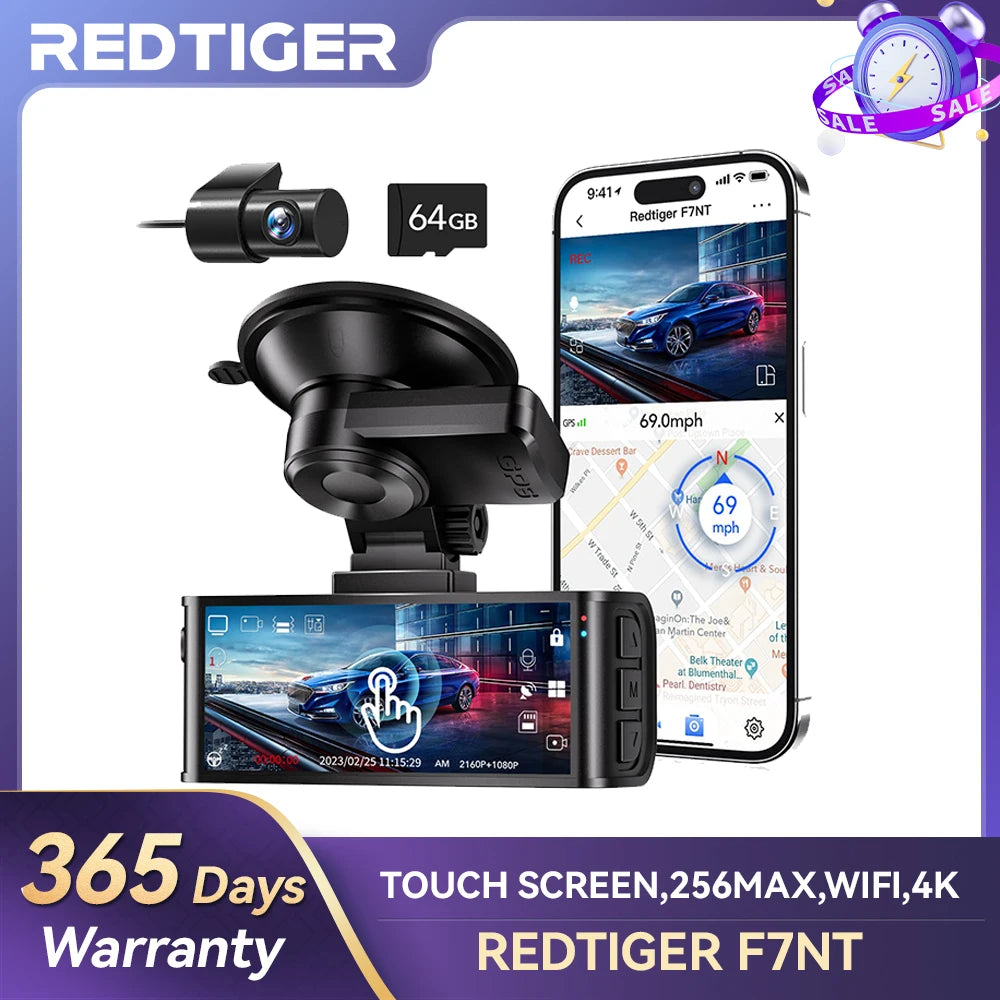 Redtig 4K Dashboard Camera Front And Rear WiFi Car DVR